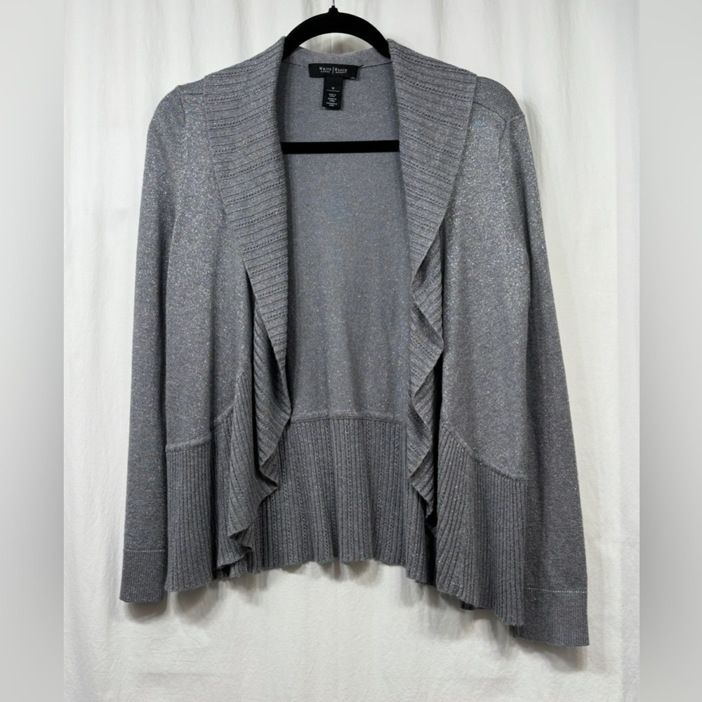 White House Black Market Gray Metallic Shimmer Waterfall Open Cardigan Medium